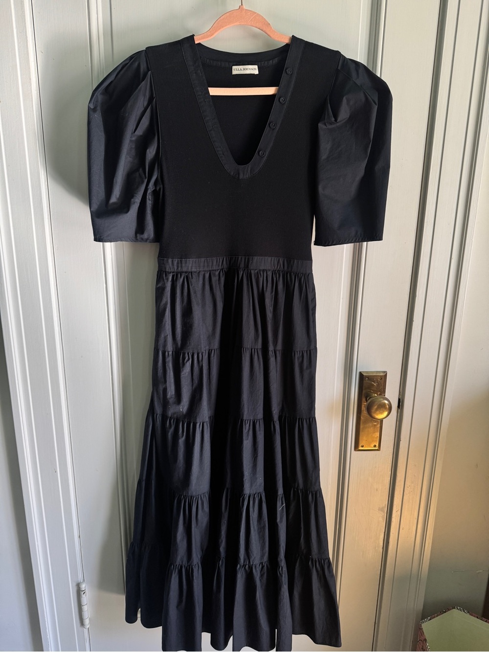 Ulla Johnson Black Puff-Sleeve Tiered Midi Dress